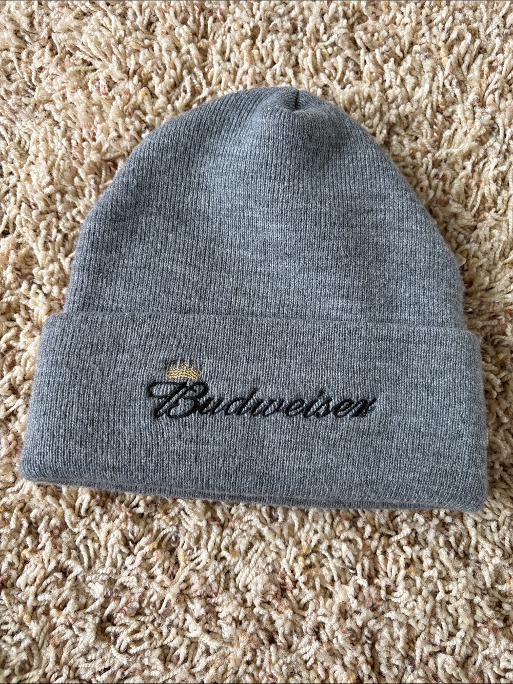 Budweiser Gray Knit Cuffed Beanie with Embroidered Logo